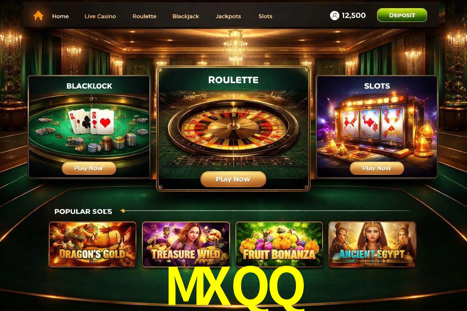 Vista de la plataforma MXQQ Casino mostrando categorías organizadas de juegos en línea